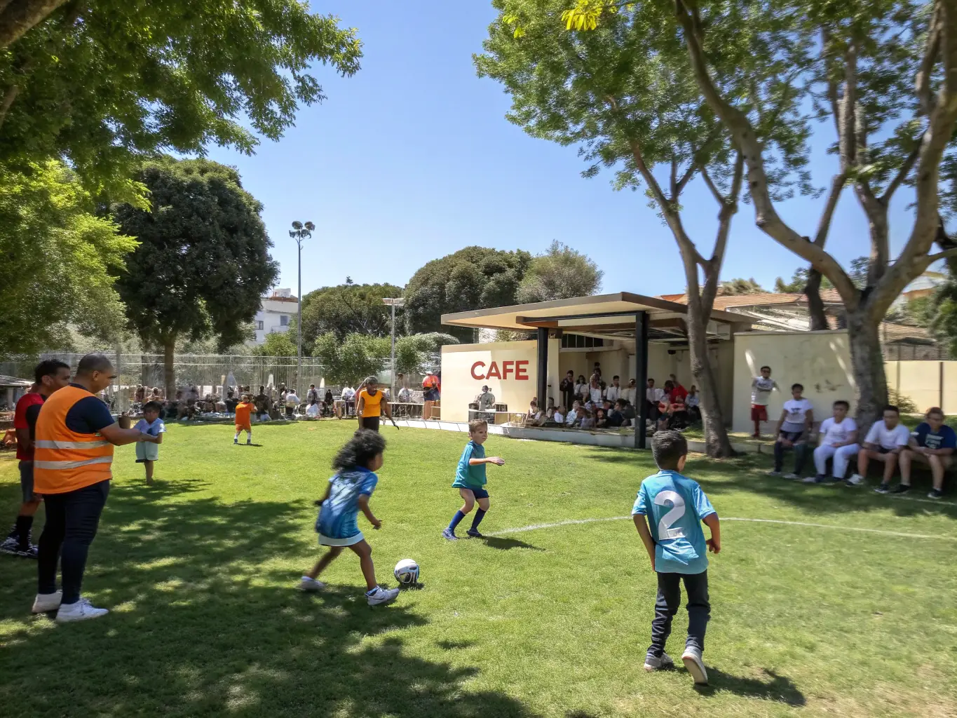 A lively image capturing a group of people enjoying a recreational sports activity organized by MJC MAISON POUR TOUS.